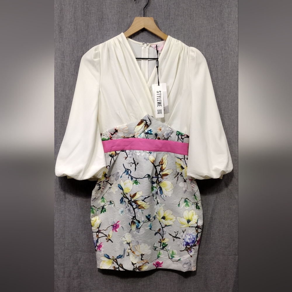 NWT Stylewe Floral Dress Womens S White Gray Party Event Night Out